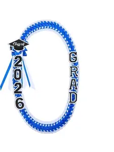 2026 Graduation Leis for Him Her - Hand-Woven Blue Braided Ribbon Lei with GRAD Letters & Cap Charm, Adjustable Graduation Money Lei with Safety Pins for Class of 2026 Graduation Ceremony Party Favors