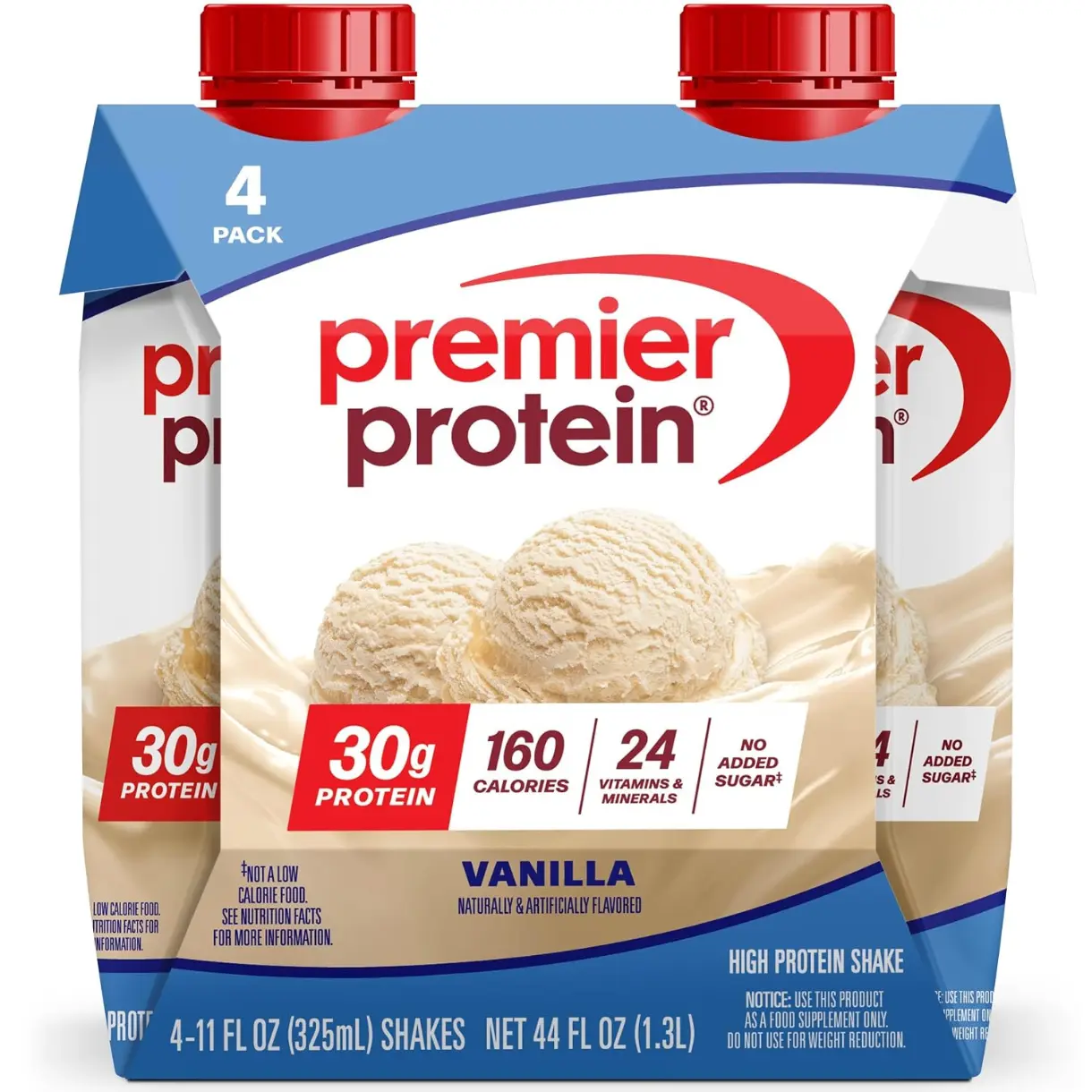 Premier Protein 30g High Protein Shake, Vanilla, 4 Pack | 160 Calories, 24 Vitamins & Minerals, No Added Sugar, Supports Muscle Health, Gluten-Free, 11 oz