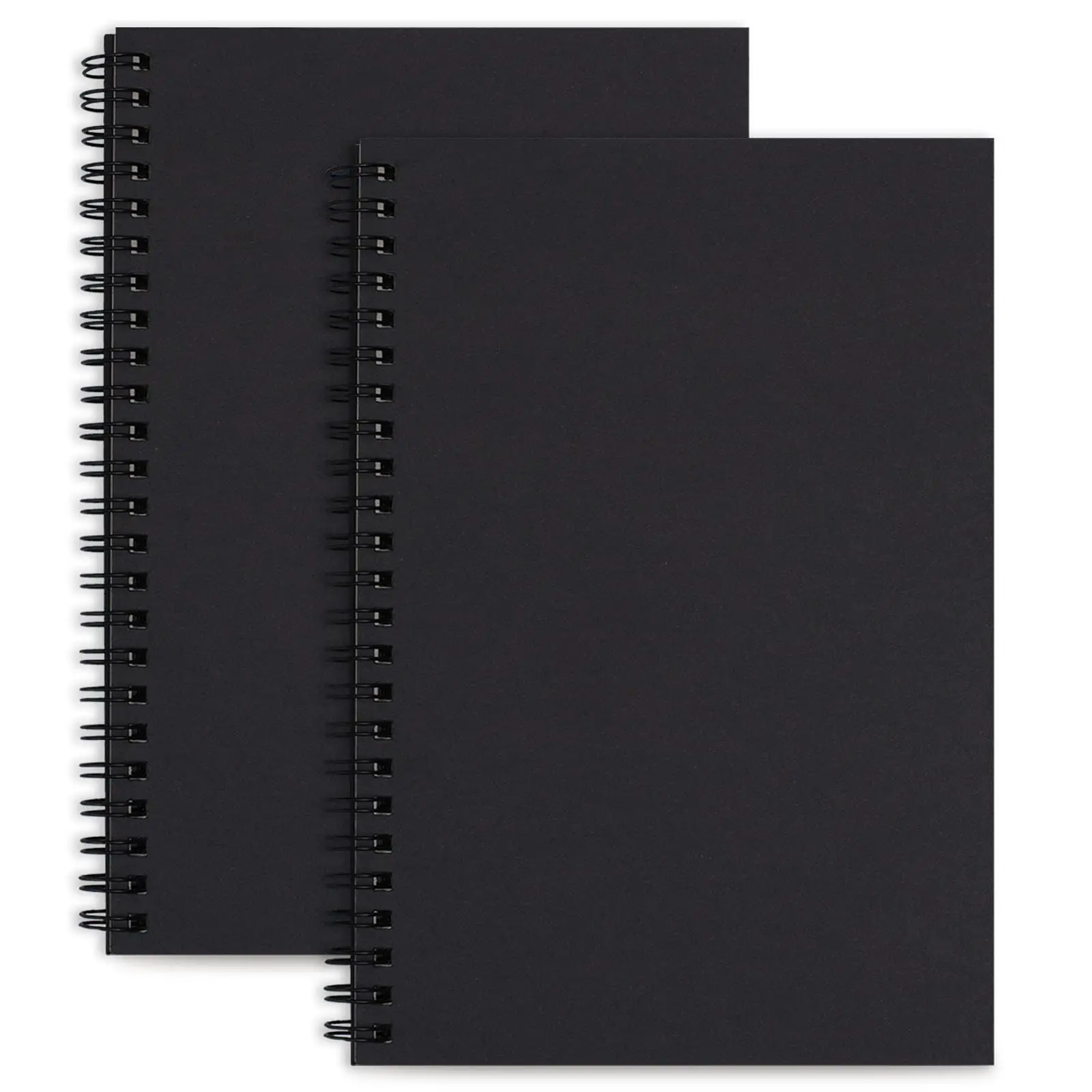 2 Pack A5 Unlined Notebooks 100 Pages Spiral Notebook Lined Sketchbook  Memo Notepads Diary Planner, 100 GSM,50 Sheets for School Office Travel (Black