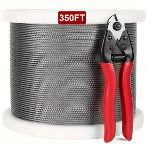 Marine Grade 350 FT 1/8" T316 Stainless Steel Cable 7x7 Strands for Deck Railing Kit System with Cutter