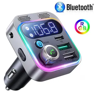 Multifunctional car FM transmitter with ambient light, BASS hands-free car MP3 player, wireless Bluetooth car charger with Type C and dual USB ports