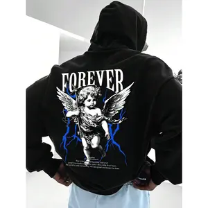 Men's graphic angel with lightning Graphic Hoodie -Long Sleeve Pullover Regular Fit | Soft & Breathable Fabric, Durable Print, Everyday Comfort, Machine Washable, emo, 2000s style casual wear