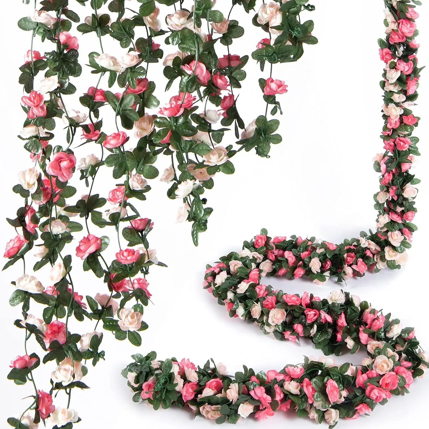 8 Pcs Flower Garland Rose Vines, 8 Strands 66Ft Flowers Vines for Bedroom, Rose Flower Garland Decoration, Rose Floral Garland for Room Table Birthday Wedding Party Garden Wall Decor Pink Silk graduation decorations graduation sash graduation leis