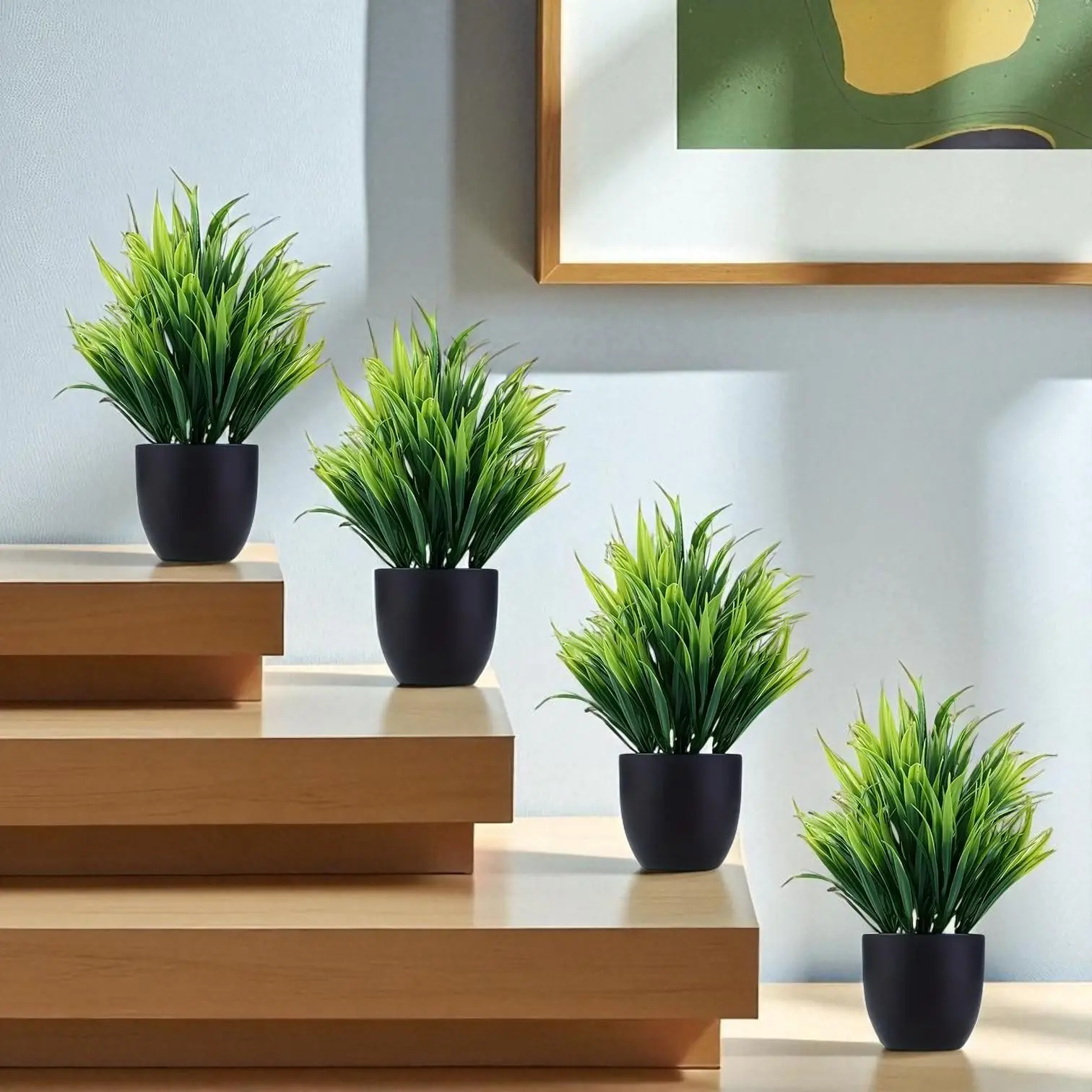 4 Pcs Artificial Sage Planters, Fake Plant Decoration, Pot Greenery, Durable Easy Care, Indoor Outdoor Decor, All Season Use, Plastic Material, Realistic Leaves, Multi-Functional Decoration
