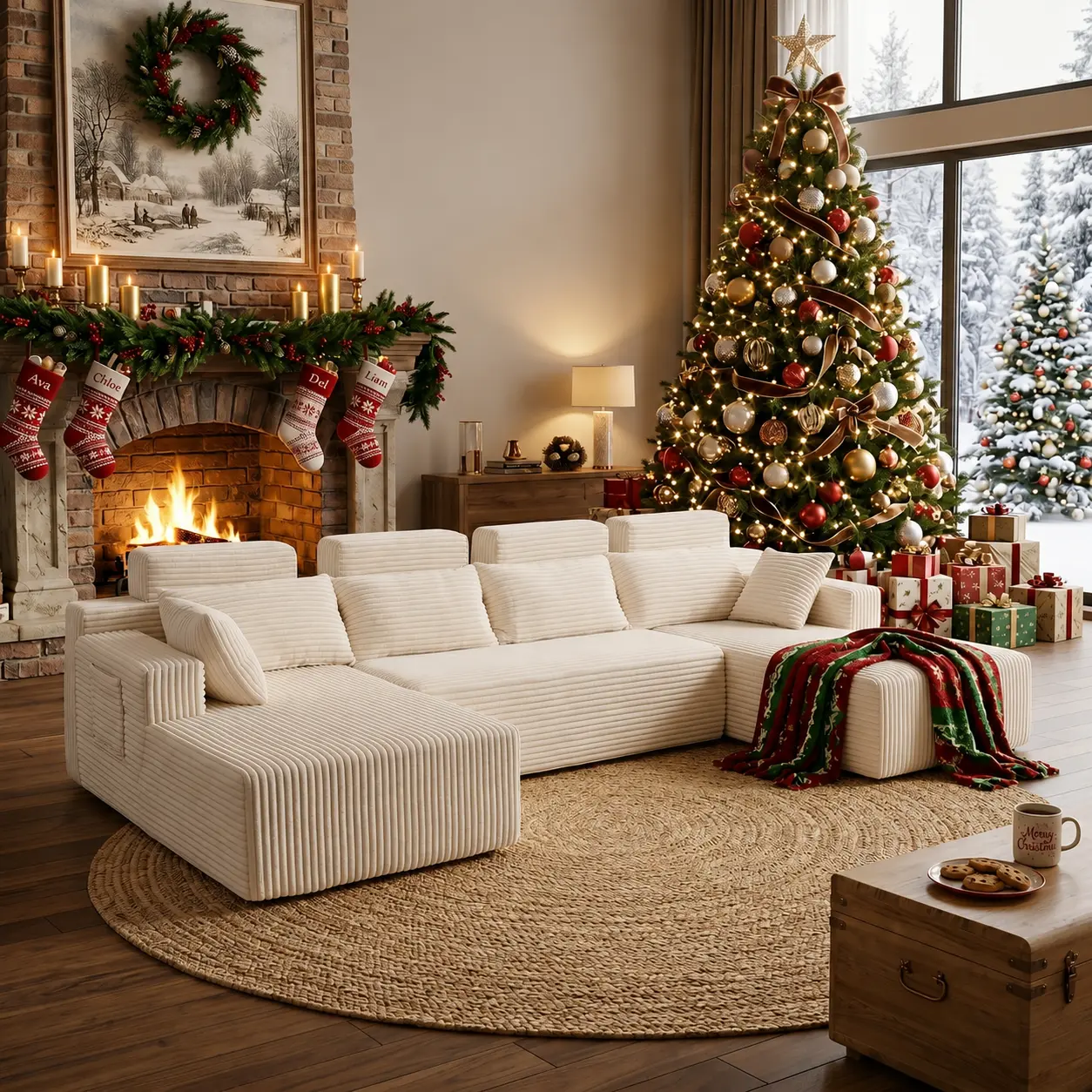 【SummerWins】134" Oversized Modular Cloud Sectional Sofa Set With storage bag , U Shaped Boneless sectional Couch High-Density Foam Plush Corduroy Deep Seat Sofa Bed for Living Room Bedroom, Modular Corduroy Cloud Sofa.a cloud couch【3 Packages Shipping】 su