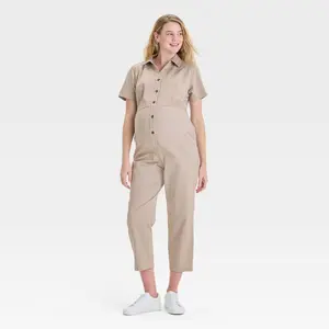 Short Sleeve Utility Maternity Jumpsuit - Isabel Maternity by Ingrid & Isabel