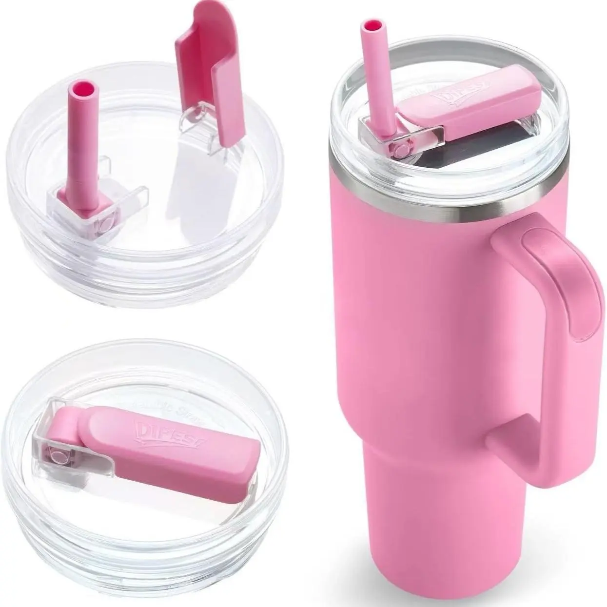 DIPESI 2pcs Replacement Lids Compatible with Stanley 40oz Tumblers, Leak-Proof Flip Straw Lid with 360° Rotating Silicone Spout, BPA-Free Reusable Straw Cover, Dishwasher Safe