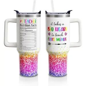 Teacher Gifts 40oz Tumbler with Handle and Lid Straw Stainless Steel Double Walled Vacuum Insulated Cup for Teachers' Day Appreciation Graduation Birthday Gifts for Women Men Drinkware Flasks Bottled Gradient