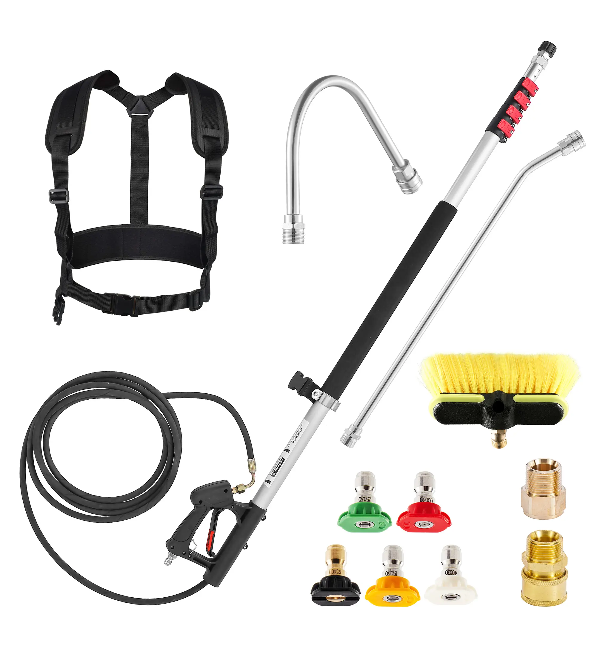 M MINGLE 20 FT Telescoping Pressure Washer Wand, Pressure Washer Attachment with Gutter Cleaner, Brush Head, 5 Nozzle Tips, Hose Adapters for House Exterior, Window Cleaning (Father's Day Gift)