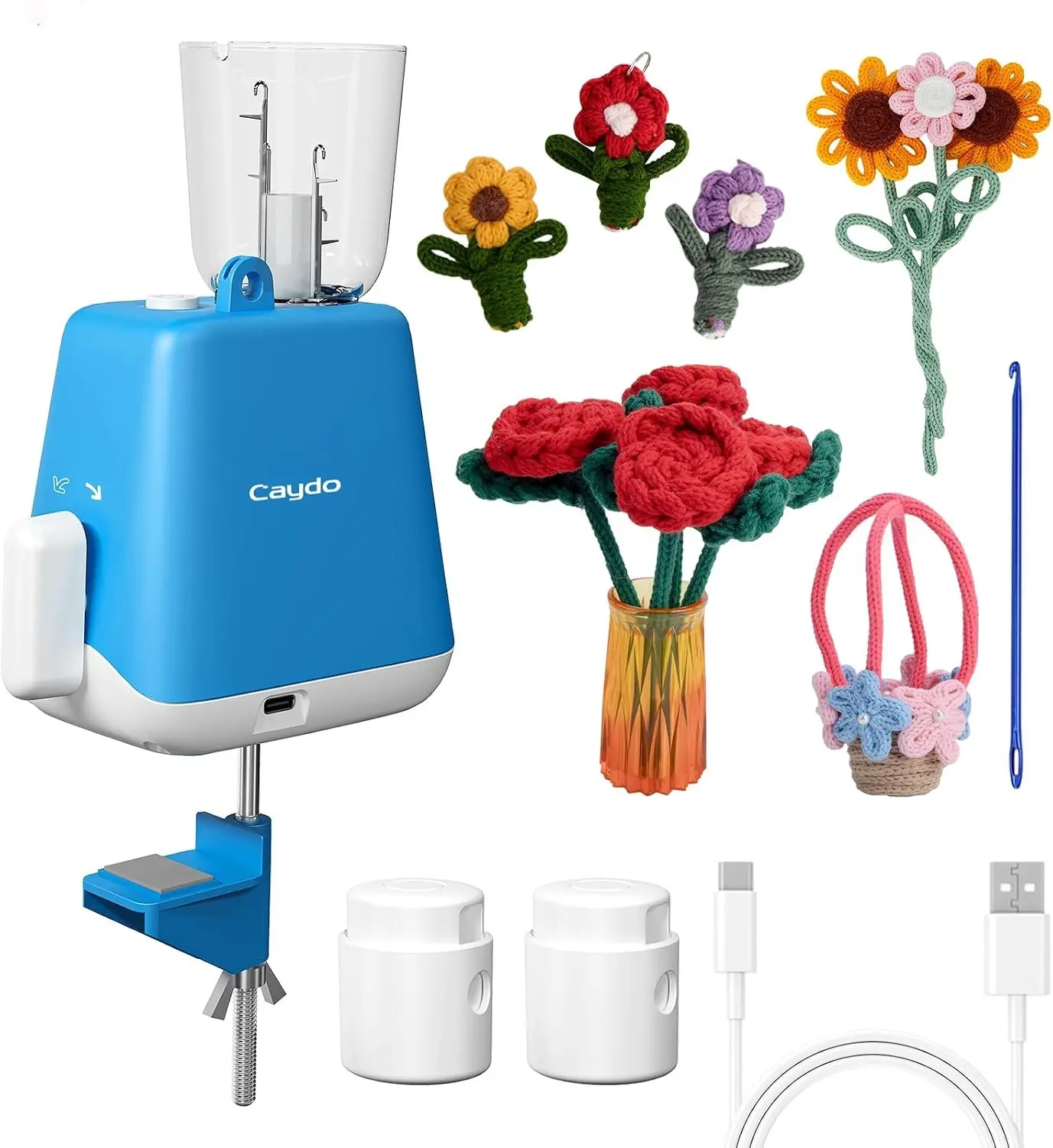 Caydo Electric iCord Knitting Machine F1, Auto Knit Yarn into Neat i-Cords | Portable Efficient i-Cord Maker, Fast DIY Handmade Tool, Perfect Present for Knitting & Crochet Craft Lovers, Patented, Blue Gift