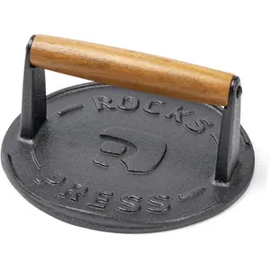 7 Inch Bacon Press, Heavy Duty Cast Iron Grill Press, 2.5 lbs Round Smash Burger Press with  Handle & Raised Edge, -Grade Griddle Press for Hamburger Bacon Seared Steak Sandwiches and