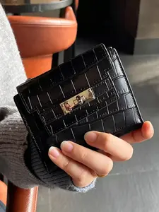 Vintage Crocodile Pattern Card Holder, Lock Closure Short Wallet, Multi-Card Slot, Stylish and Functional Accessory