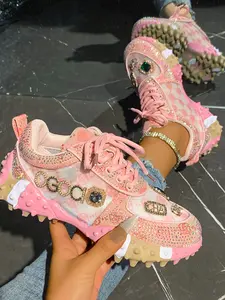 Women's Soft Sole Comfortable Embroidered Dad Shoes, Winter Thick Bottom Height Increasing Breathable Casual Sports Sneakers