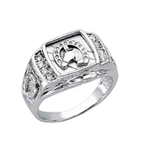 925 Silver Rings Horse With Stones Horseshoe Style Rhodium Plated sterling sliver