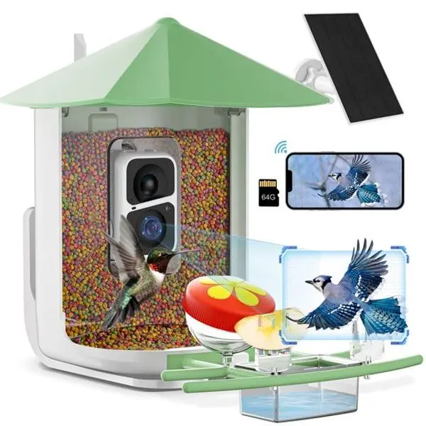 Smart Bird Feeder Camera, Outdoor Bird Watching Camera with Auto Capture Bird Videos & Motion Detection, Best Gift for Bird Lover, Green