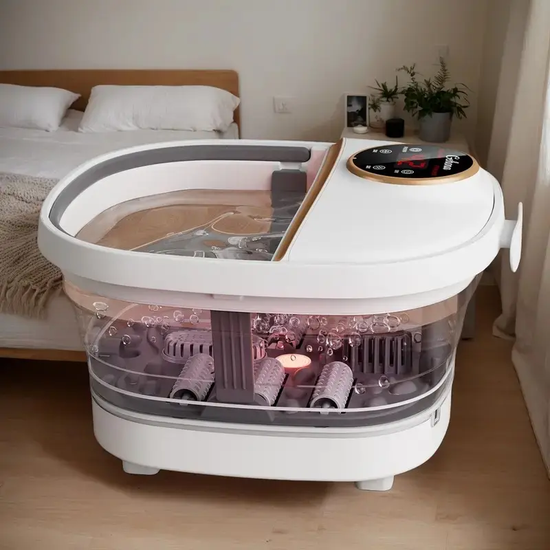 Gehona Foldable Foot Spa Bath with Heat and Bubble Massage, Collapsible Foot Soaking Tub with Temperature Control, Timer, 6 Massage Rollers, Red Light Therapy, Portable Electric Foot Bath for Home Relaxation   , Foot Spa Machine, Collapsible Foot Bath