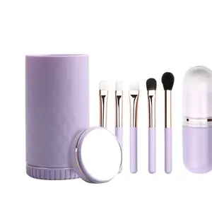Mini Six-In-One Heart Mirror Rotating Brush Set, Elegant 3D Printed Texture, Portable for Travel and Home, Versatile Use