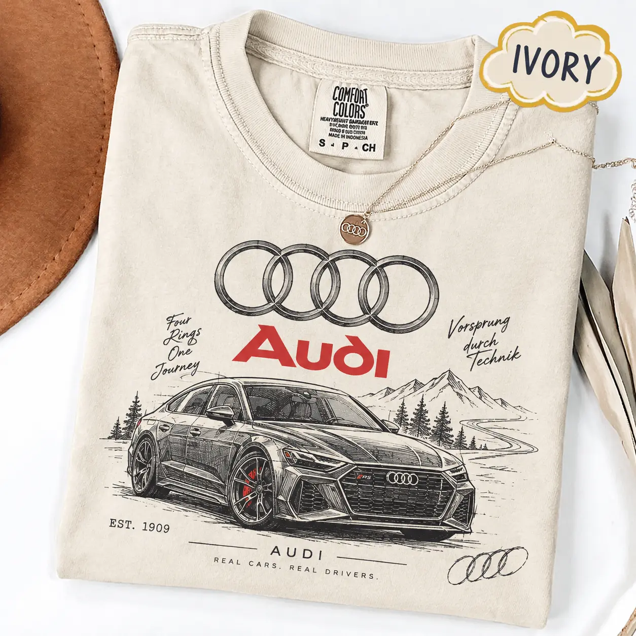 Audi RS Comfort Colors T Shirt, German Performance Car Graphic Tee, Quattro Motorsport Racing Shirt, Luxury Sports Sedan Auto Enthusiast Gift for Men and Women