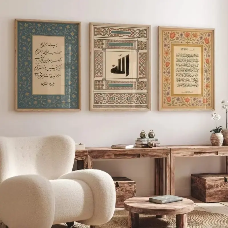 3pcs Islamic Muslim Religious Quran Canvas Poster Arabic Calligraphy Art Decorative Painting Modern Living Room Home Decoration Religious Decorations Unframed Wall Art Set