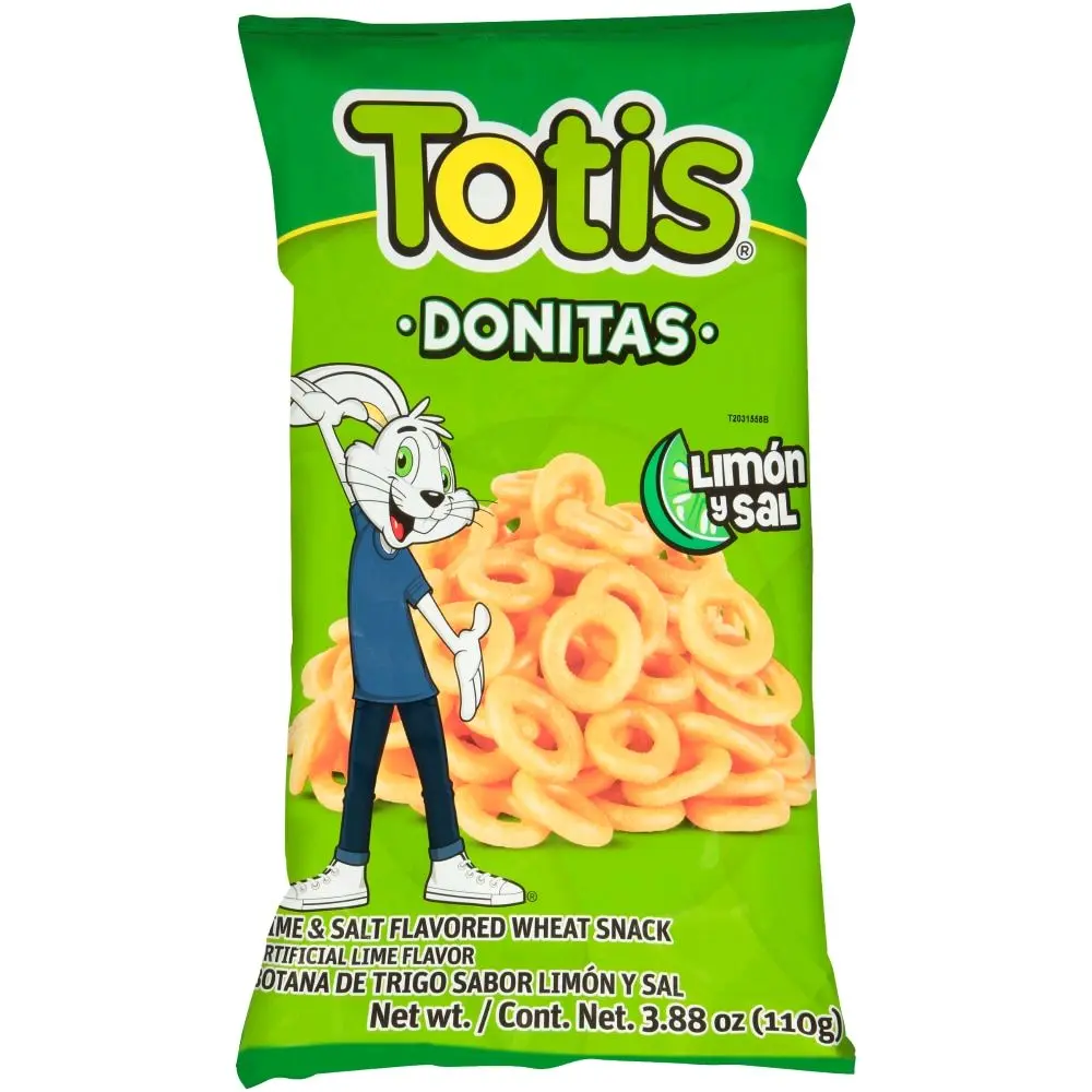 2 bags Totis Donitas Limon y sal original 110gr from Guatemala. Snack
