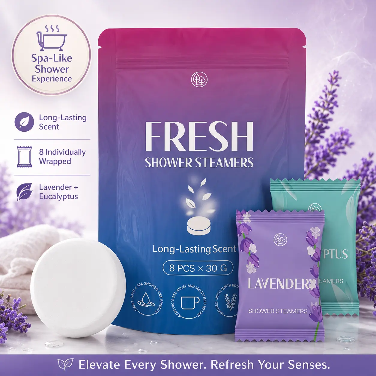 Aromatherapy Shower Steamers Set - Lavender, Eucalyptus Fragrance Scent for Soothing Stress Relief, Home Spa Self Care Essential, Perfect Gift Idea for Mothers, Body Care, Daily, Scented, Father’s Day, Essential Oils, Solid, Birthdays, Tablet, Calms Stres
