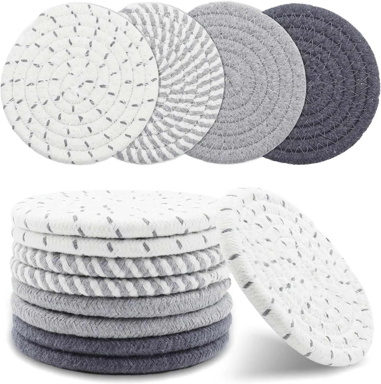 8 count Drink Coasters, Minimalist Cotton Woven Coaster Set, 4 Colors Absorbent Coaster Protection Protection for Various Cups, Ideal for Coffee Tables and  Decor Tabletop, 4.3 Inches