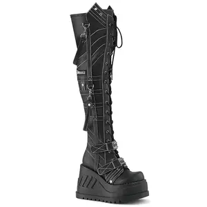 Demonia Stomp-310 Black Vegan Leather Over the Knee Boot