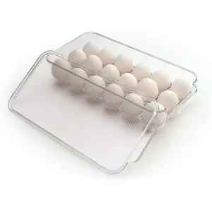 Egg Holder for Refrigerator, Fridge Organizers and Storage Clear, BPA-Free Plastic Storage Containers with Lid & Handles, 18 Eggs Tray Bins