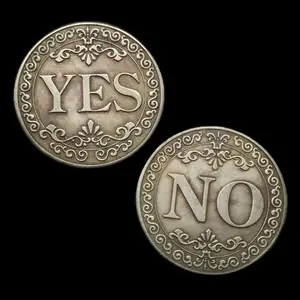 Decision Making Lucky Yes No Coin, Antique Silver Tone Decision Coin with Floral Pattern, Collectible Emblem Keepsake Token, Perfect Unique Gift for Friends Family