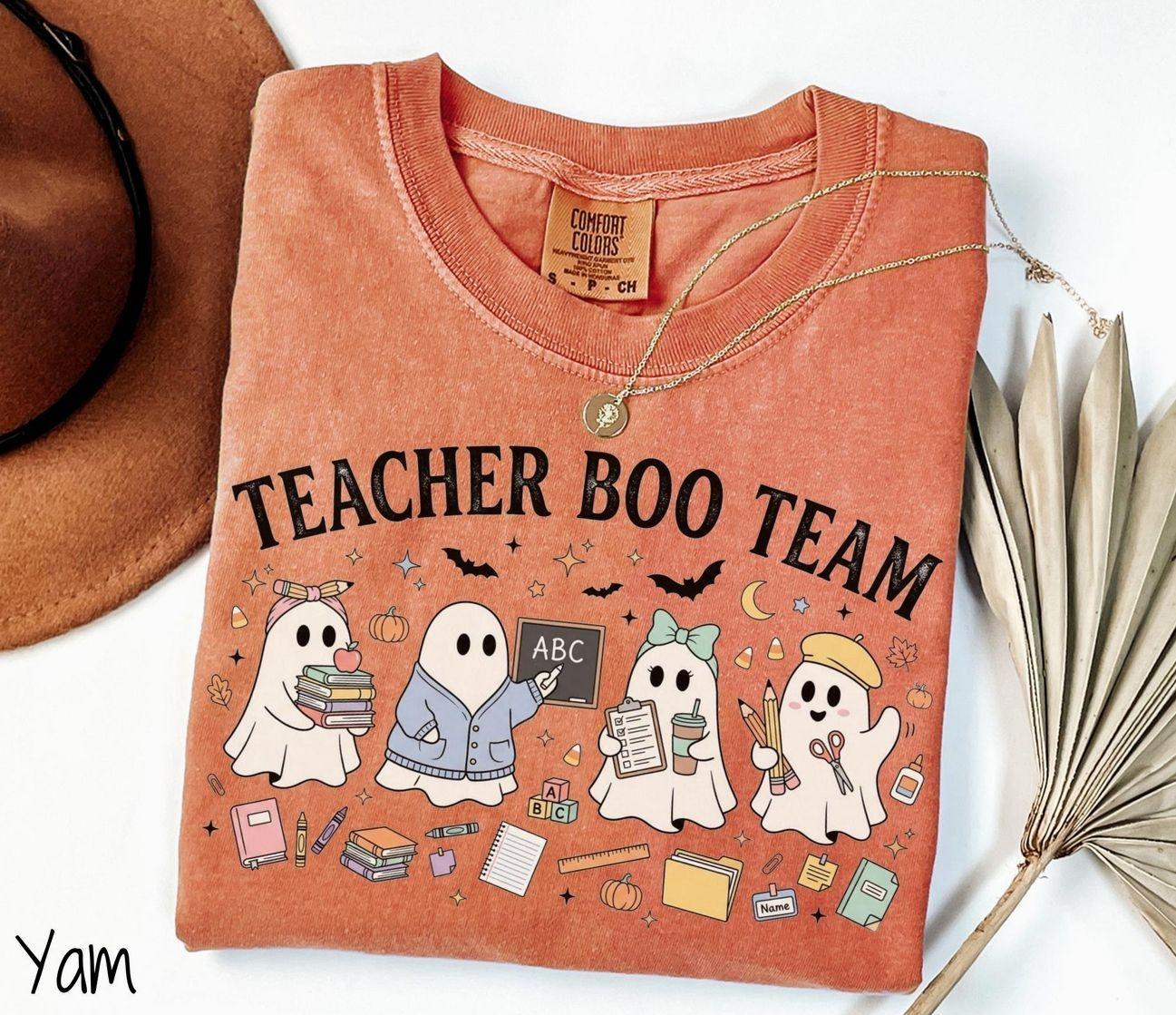 Comfort Colors Halloween Teacher Shirt, Spooky Season Teacher Team T-Shirt, Cute Halloween Teacher Squad Graphic Tee, School Classroom Halloween Outfit, Spooky Teacher Life Apparel, Teacher Fall Holiday Gift for Women