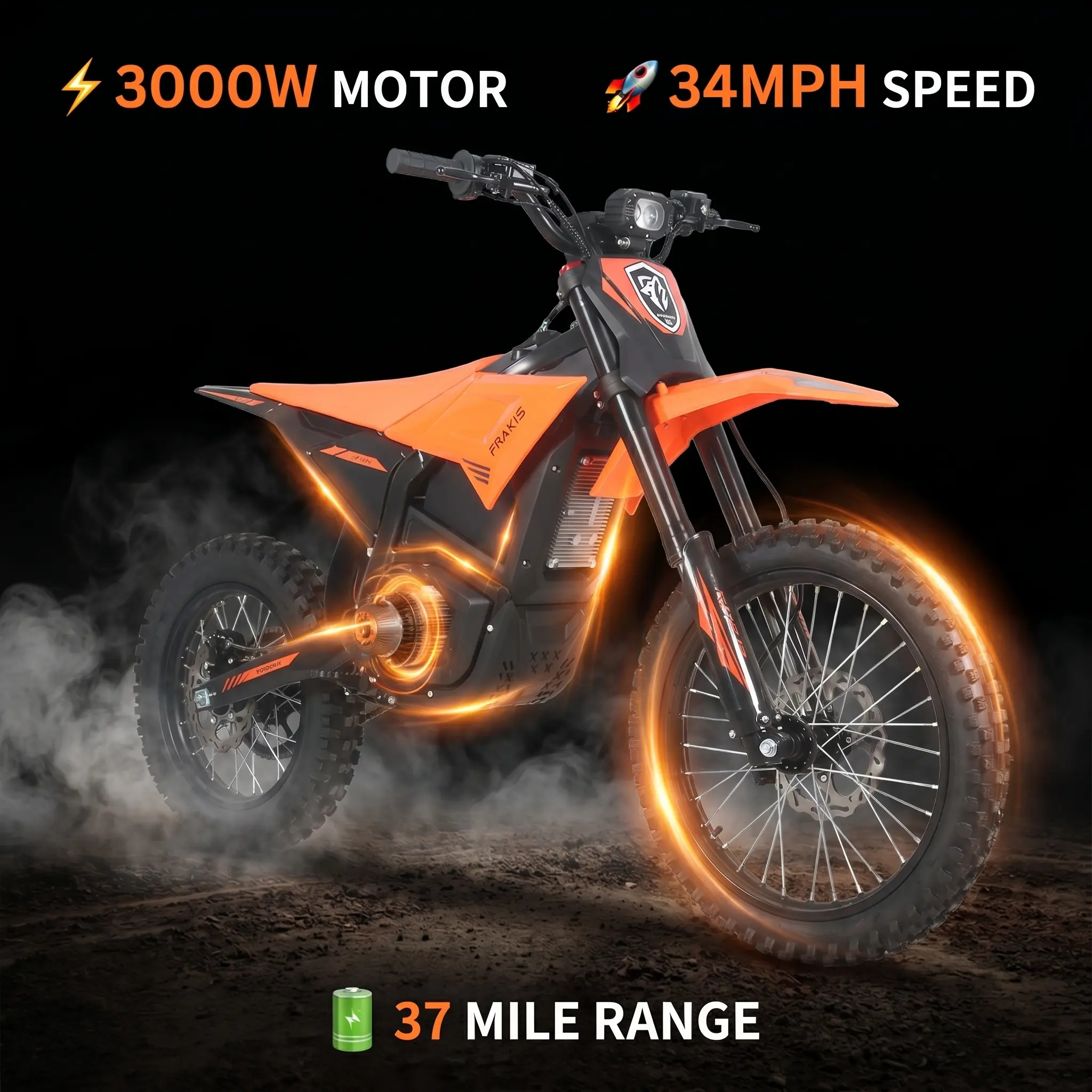 S1 Electric Dirt Bike for Adults, 3000W High Performance Motor, 34MPH Top Speed, 37 Miles Range, 48V 20.8Ah Battery, Hydraulic Suspension & Brakes, All Terrain Off Road Electric Motorcycle