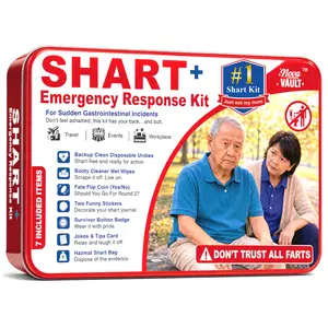 Funny Shart Emergency Response Kit Includes Wet Wipes, Undies, Flip Coin, Stickers, Jokes, Badge, Bag. Ultimate Prank Poop Fart Novelty Gag Gift for Friends and Family