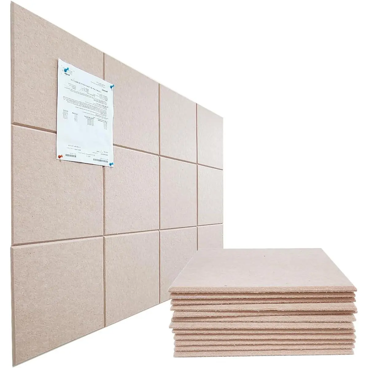 Large Cork Board Alternative, 11.8''x11.8'' 12 Pack Felt Bulletin Board with Safe Removable Adhesive Tabs, Connectable Felt Wall Tiles Bulletin Boards Cork Boards for Walls (Light , 12 Panels)