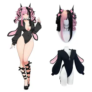 Koruraclub Original Bunny Suit & Wig Set For Cosplay - Black & Pink Costume with Bunny Ears and Tail for Anime Fans Dress Womenswear
