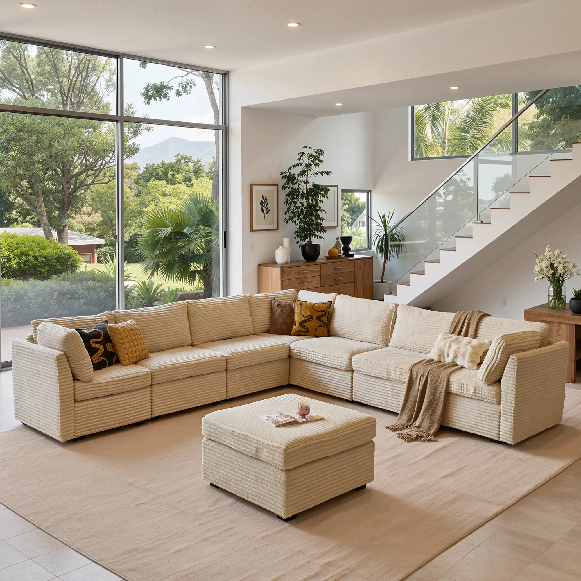【8 Package Shipping】Oversized Modular Sectional Sofa, 8 Seater Cloud U-Shaped Luxury Corner Sectional Couches for Living Room, Solid Wood Frame, Removable Pieces, Corduroy Large Deep Seat Couch