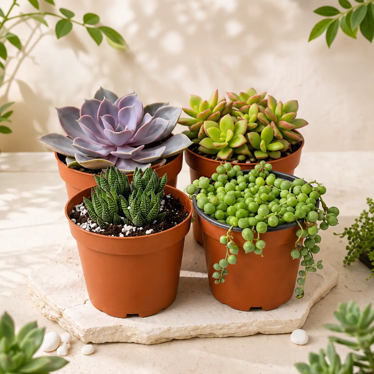 Live Single Succulent Plant, Fully Rooted Premium Mature Purple Pearl, Variegated Sunrise, Haworthia, or String of Pearls, Low Maintenance Indoor Home Office Decor
