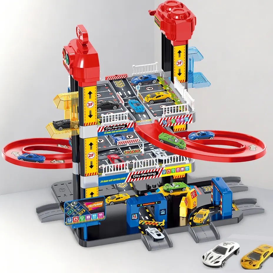 Garage Track Set with Electric Elevator, 3 Levels Toy Car Garage with 2 Die-Cast Toy Cars Birthday Christmas Gifts