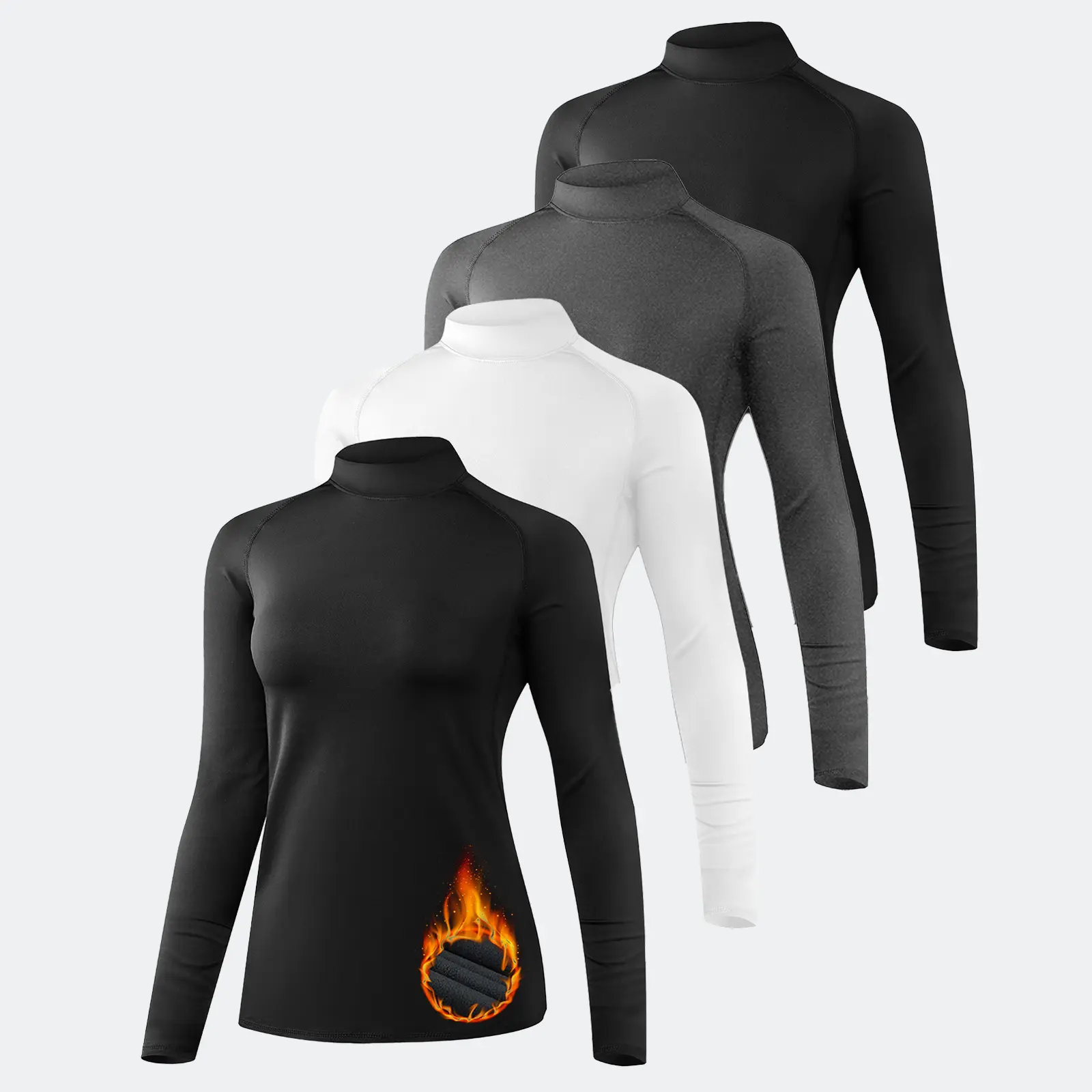 4-Pack Women's Thermal Turtleneck Tops, Casual Basic Fleece Lined Compression Long Sleeve Full-length Base Layer, Basic Look, Matching, Warmth Boost, Lady, Elegant, Shirts
