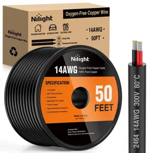 Nilight 50FT 14AWG Oxygen-Free Copper Electrical Wire - Red-Black Stranded PVC 2-Conductor Parallel 300V DC Safe Flexible Extension Cord for LED Light Strips, Lamps (Automotive & Motorcycle Car Light Use)