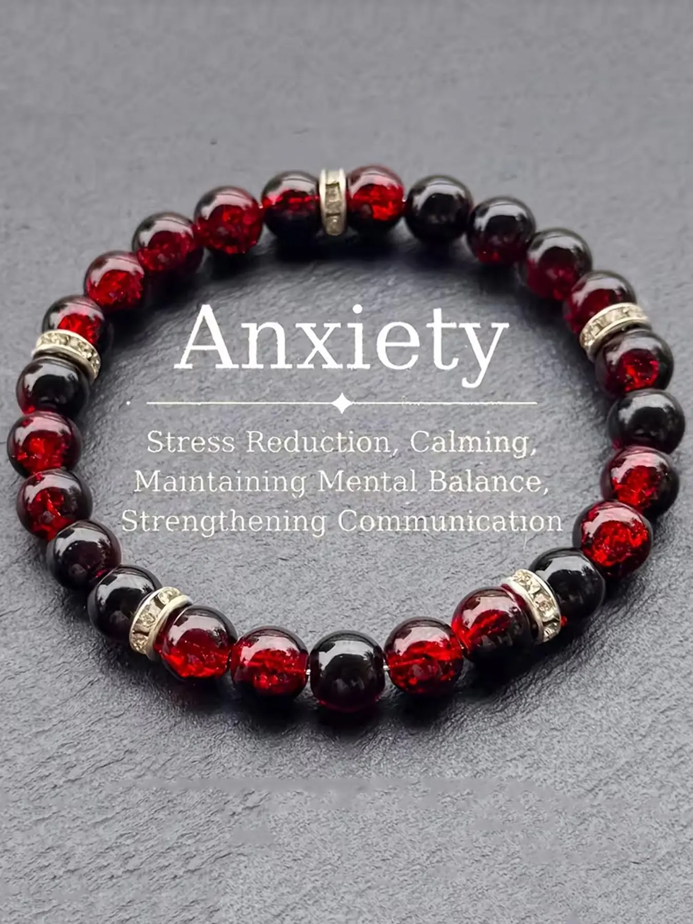 1 Pc Pomegranate Red Beaded Bracelet, Inspirational Anxiety-Relief Stretch Jewelry, Handmade Unisex Accessory, Suitable for Daily Wear and Gifting in All Seasons