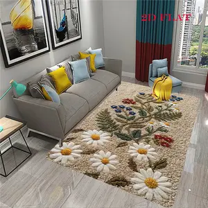 Flower embroidery thread painting flower embroidery thread painting print 2D FLAT pattern fashionable and creative carpet corridor balcony carpet bathroom door mat home decoration living room bedroom bedside carpet Hallow Decorative Area Rug