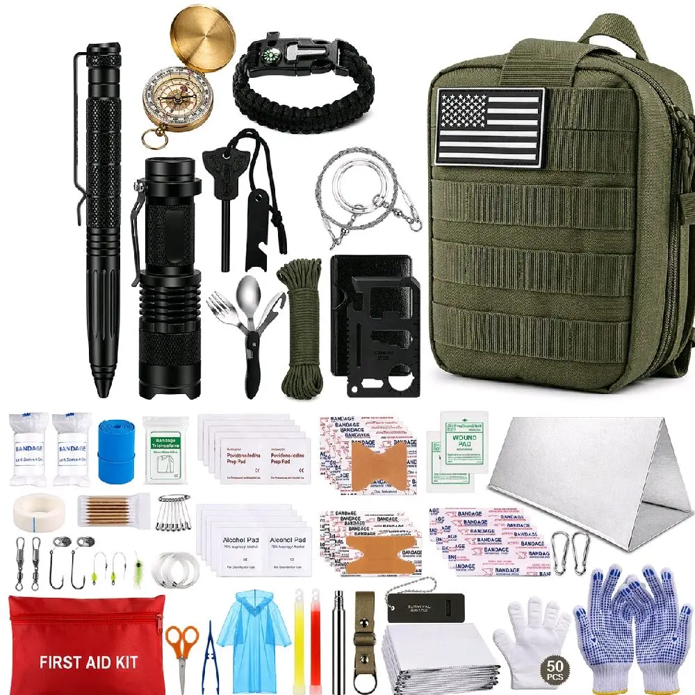 Emergency Preparedness Kit – 100+ Piece Car & Outdoor Safety Kit with First Aid, Flashlight, Fire Starter, Blanket & Tools for Camping & Road Trips