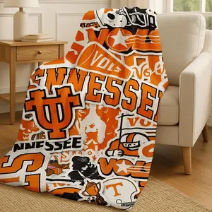 Comfortable wool blanket, suitable for home and travel,, printed with the Tennessee VolunteersOliveball team logo, featuring an orange and white color scheme and mascot design, making it an ideal gift for fans and sports enthusiasts birthday celebration