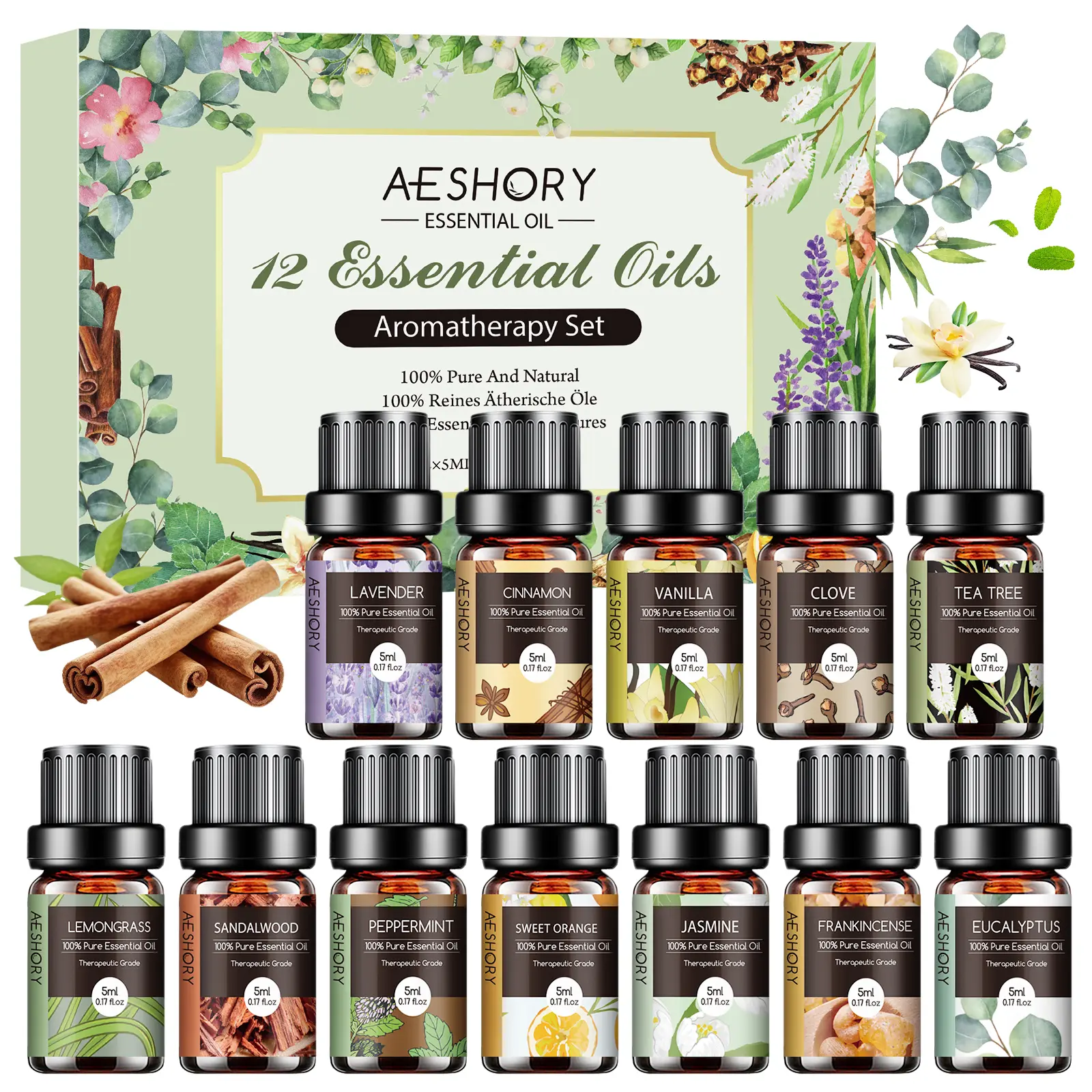 12-Piece Pure Essential Oils Set - 5mL Pure Oils Kit with Calming Aroma, Therapy Use for Diffuser, Massage, Christmas Gift Box Supplies for Candle Making, Soap Making, Father’s Day Gifting