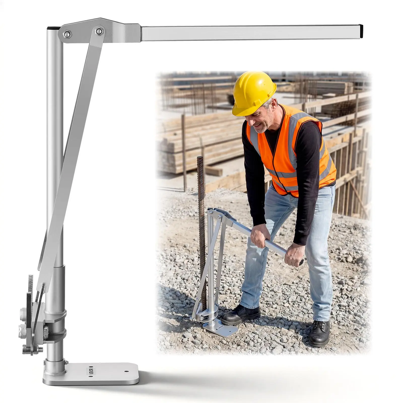 VEVOR Heavy-Duty Steel Frame Farm T-Post Puller, Leverage Handle, 3.54" Clamp Fit, AR400 Steel Jaw Grip, Wear-Resist Coat, Easy Storage, Easy 1-Person Operation, Fence & Landscaping Maintenance Tool, Fits Rebar & Wood Stakes
