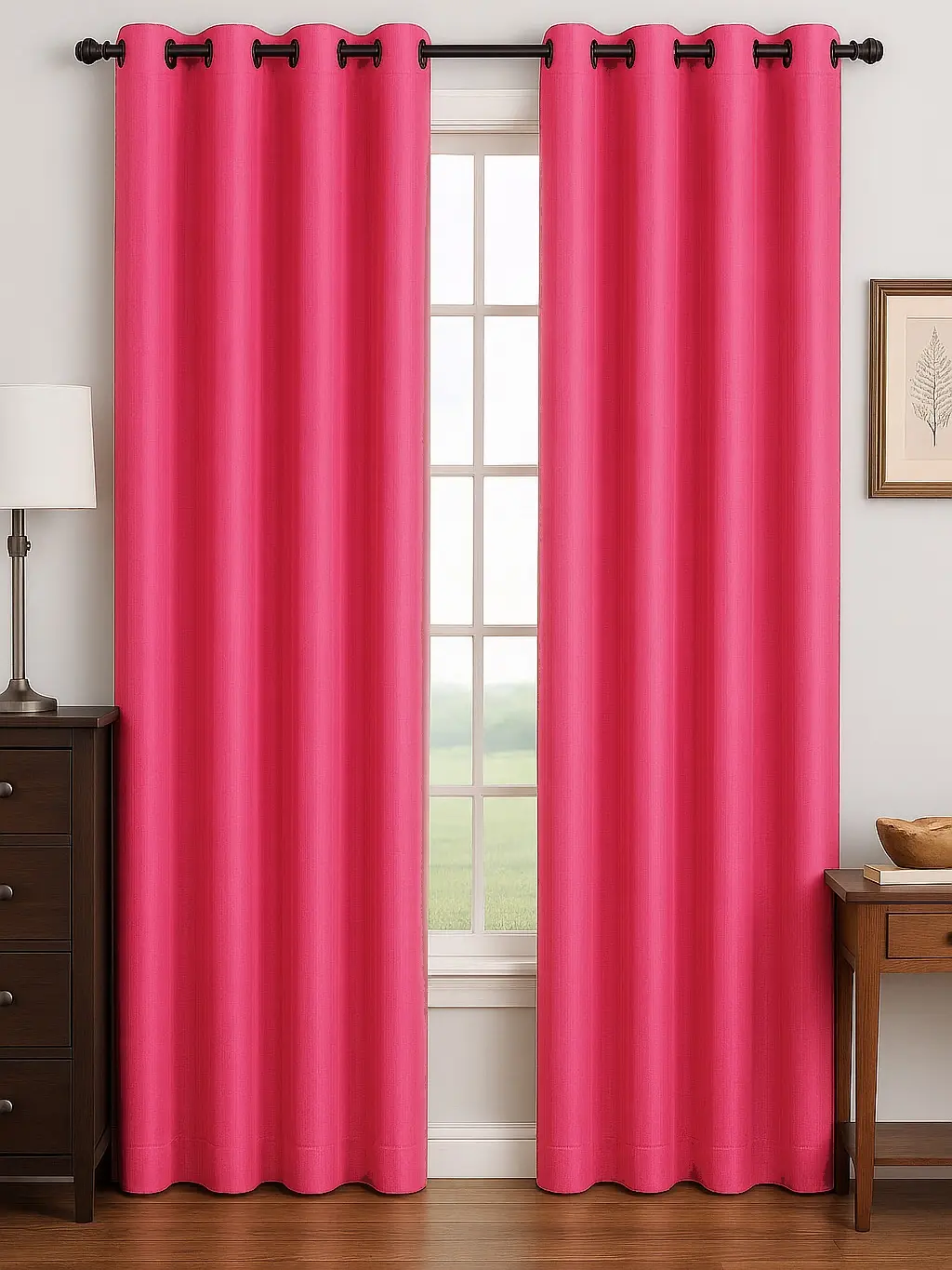 Luxury Glow Faux Silk Curtain Panel – 2 Panel Set, Each 54x84”, 8 Grommets, Elegant Light Filtering Drapes for Bedrooms Living Rooms -Hot Pink
