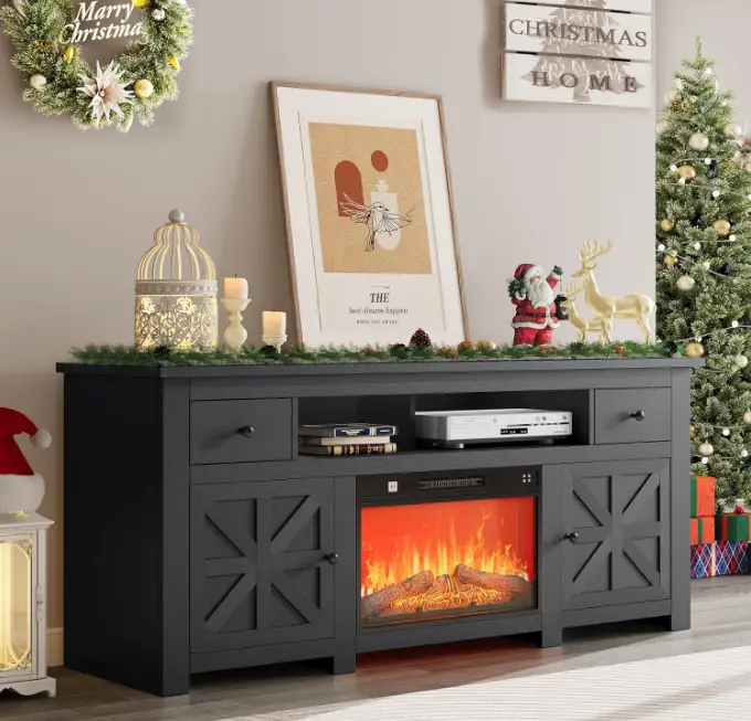 YITAHOME Fireplace TV Stand for TVs up to 80 Inches, Entertainment Center with Fireplace, Farmhouse TV Stands for Living Room, TV Console with Storage
