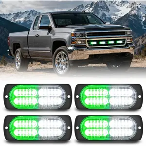 Nilight 4PCS 24LED Emergency Strobe lights 12V 24V Green White Surface Mount Grille Hazard Safety Warning Light Sync Feature Side Flashing Marker Flash for Car Truck Campers