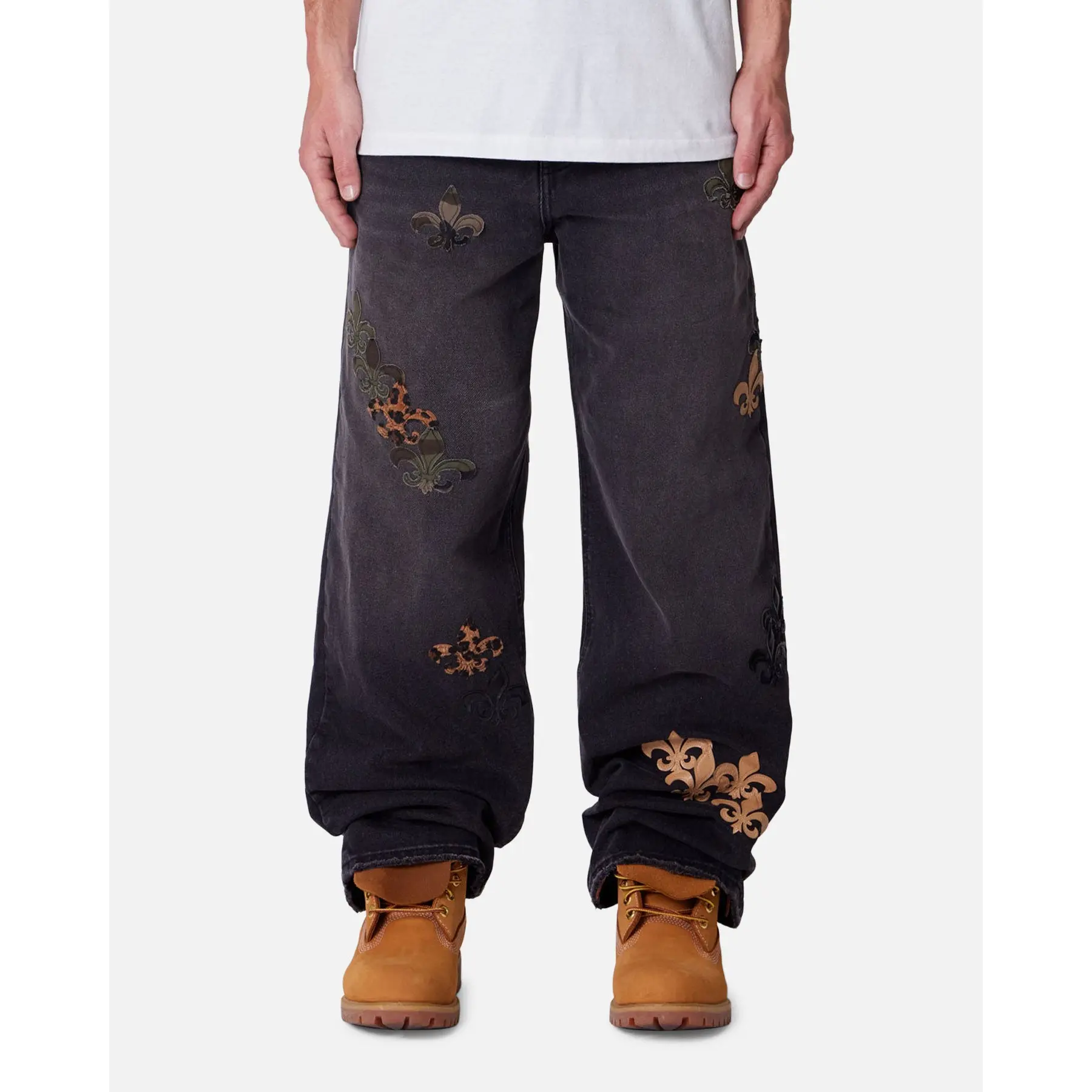 MNML Ultra Baggy Fleur Patch Jeans Black