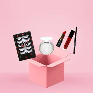 Opulent Babe Bundle Box $35.99 Discounted Overstock Edition -  Eyelash 5 Pair Pack, Black Cherry Lip Trio Combo, Vamp Shine Highlighter